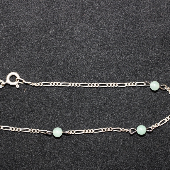 Sterling Silver 925 - Jadeite Figaro Link Bracelet - Picture 3 of 6